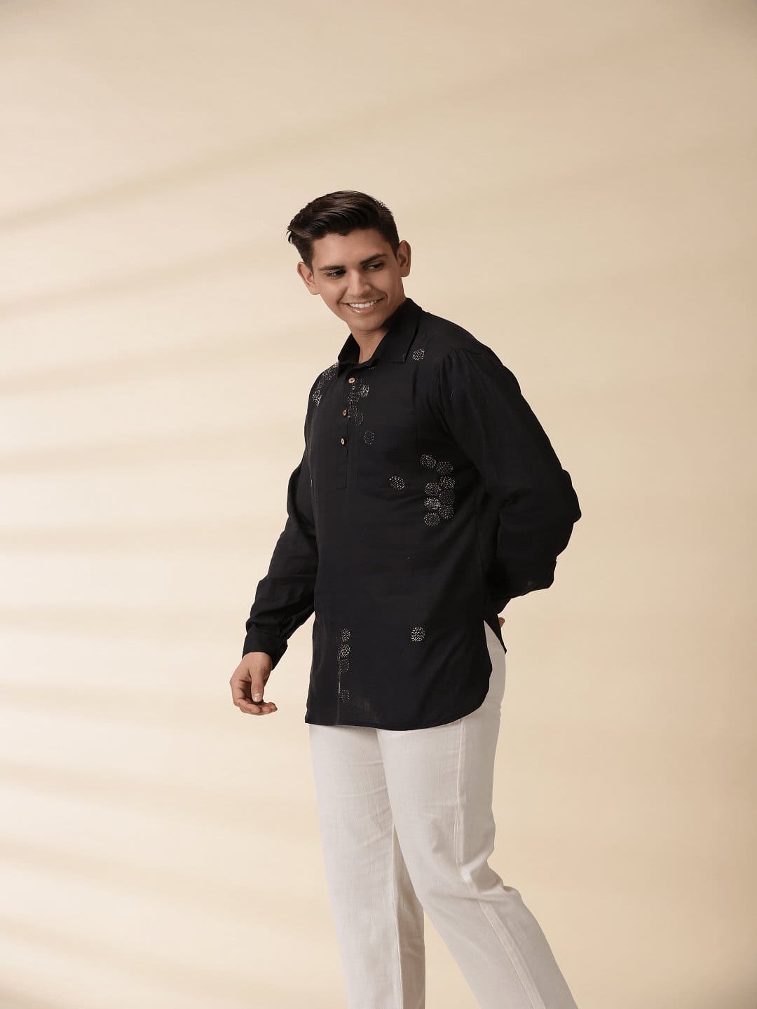 Kantha Short Kurta - Black - Charkha TalesKantha Short Kurta - Black