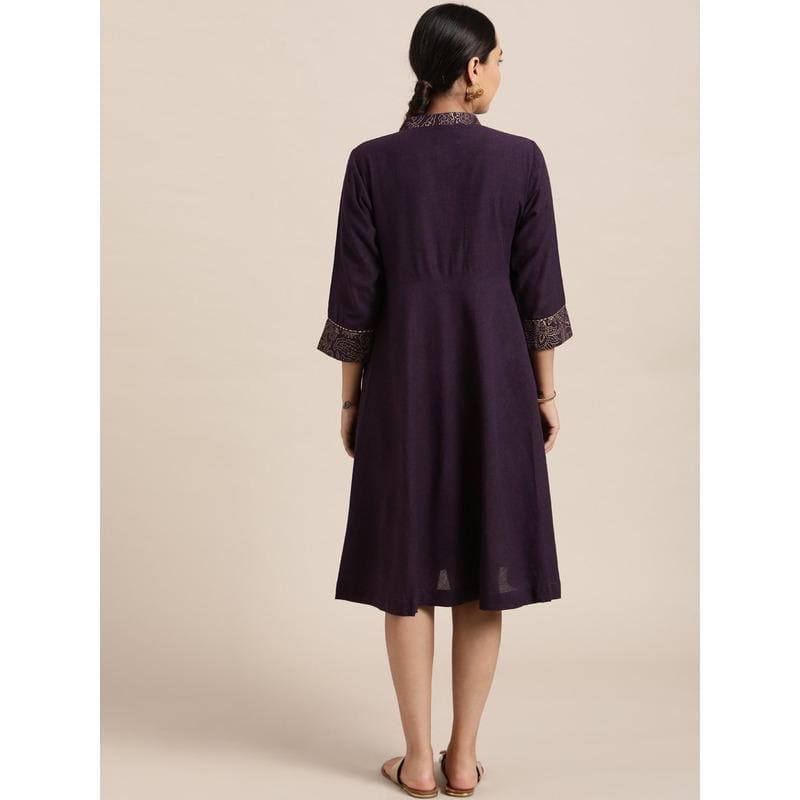 Khadi Block Print Dress - Purple - Charkha TalesKhadi Block Print Dress - Purple