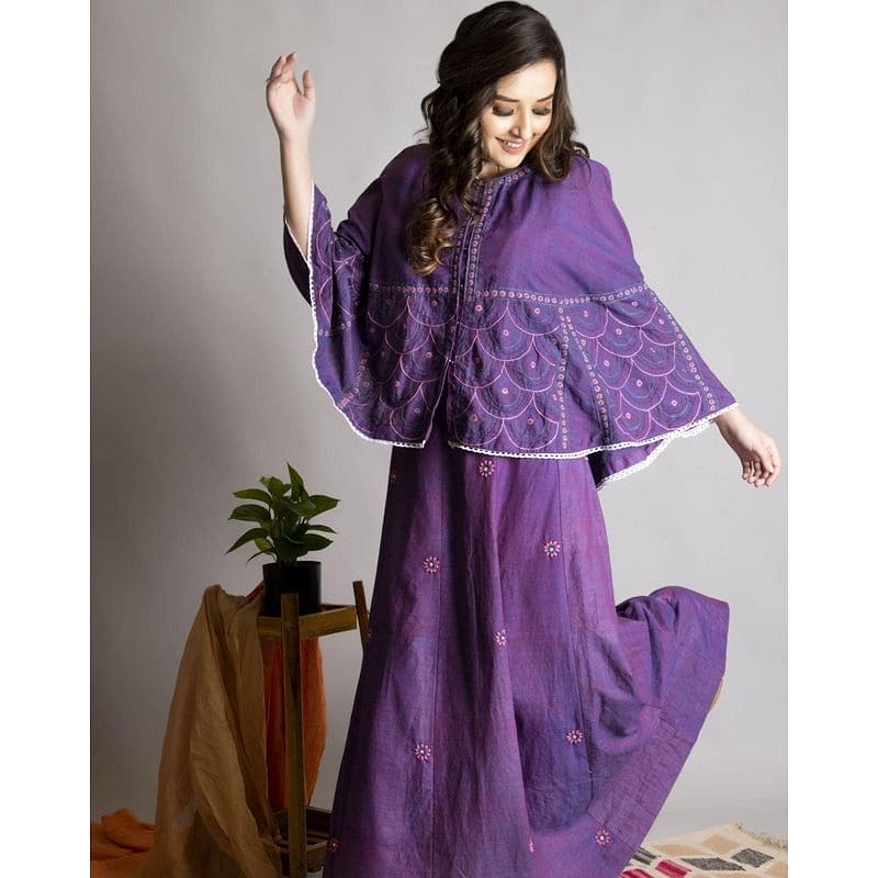 Khadi Chikankari Top Set - Purple - Charkha TalesKhadi Chikankari Top Set - Purple