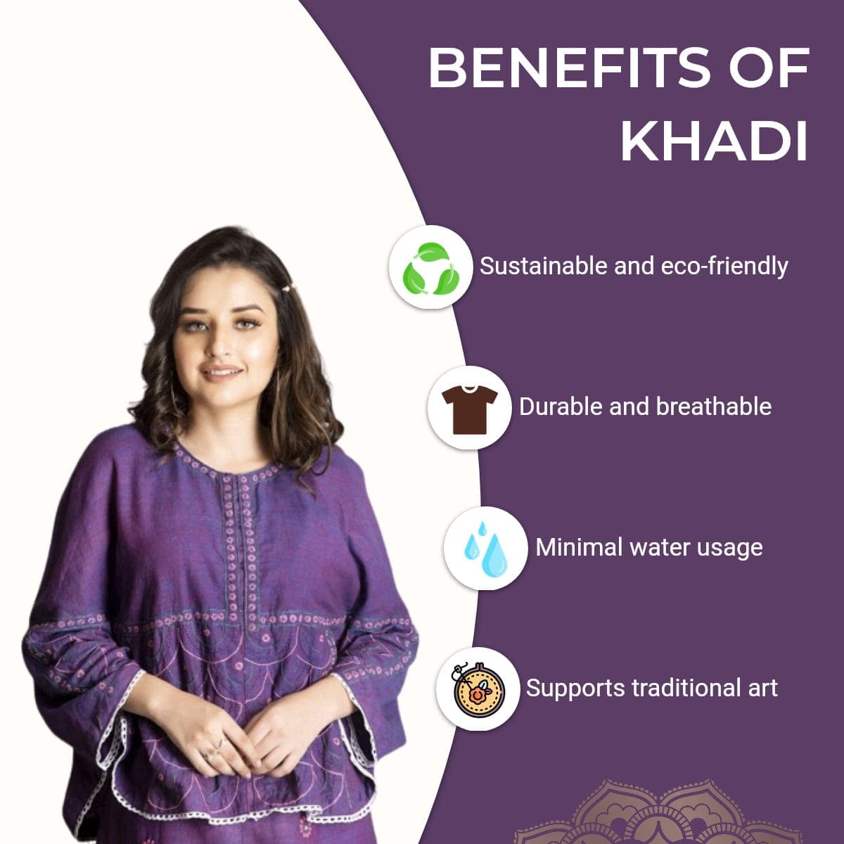 Khadi Chikankari Top Set - Purple - Charkha TalesKhadi Chikankari Top Set - Purple