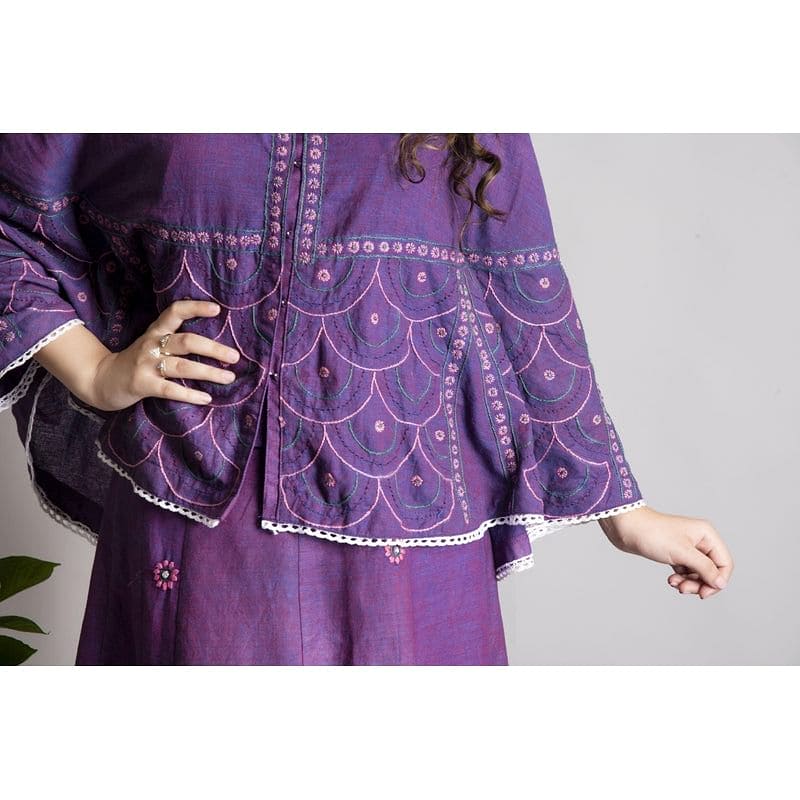 Khadi Chikankari Top Set - Purple - Charkha TalesKhadi Chikankari Top Set - Purple