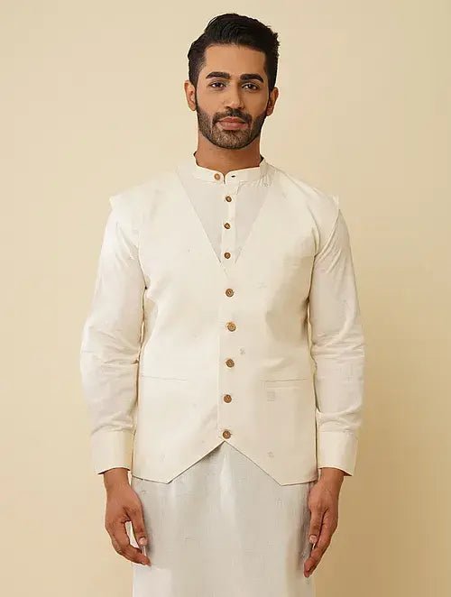 Khadi Cotton Jacket - Off White - Charkha TalesKhadi Cotton Jacket - Off White