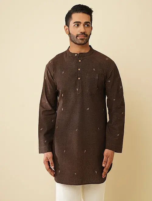 Khadi Cotton Kurta with Jacket (Set of 2) - Dark Brown - Charkha TalesKhadi Cotton Kurta with Jacket (Set of 2) - Dark Brown