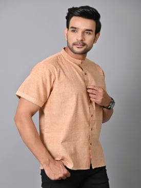 Khadi Cotton Men Shirt - Beige - Charkha TalesKhadi Cotton Men Shirt - Beige