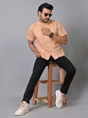 Khadi Cotton Men Shirt - Beige - Charkha TalesKhadi Cotton Men Shirt - Beige