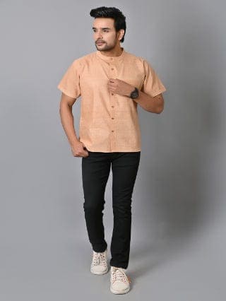 Khadi Cotton Men Shirt - Beige - Charkha TalesKhadi Cotton Men Shirt - Beige