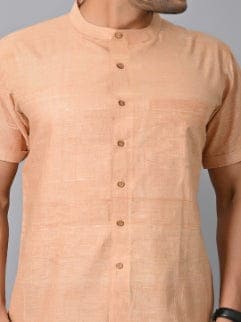 Khadi Cotton Men Shirt - Beige - Charkha TalesKhadi Cotton Men Shirt - Beige