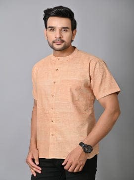 Khadi Cotton Men Shirt - Beige - Charkha TalesKhadi Cotton Men Shirt - Beige