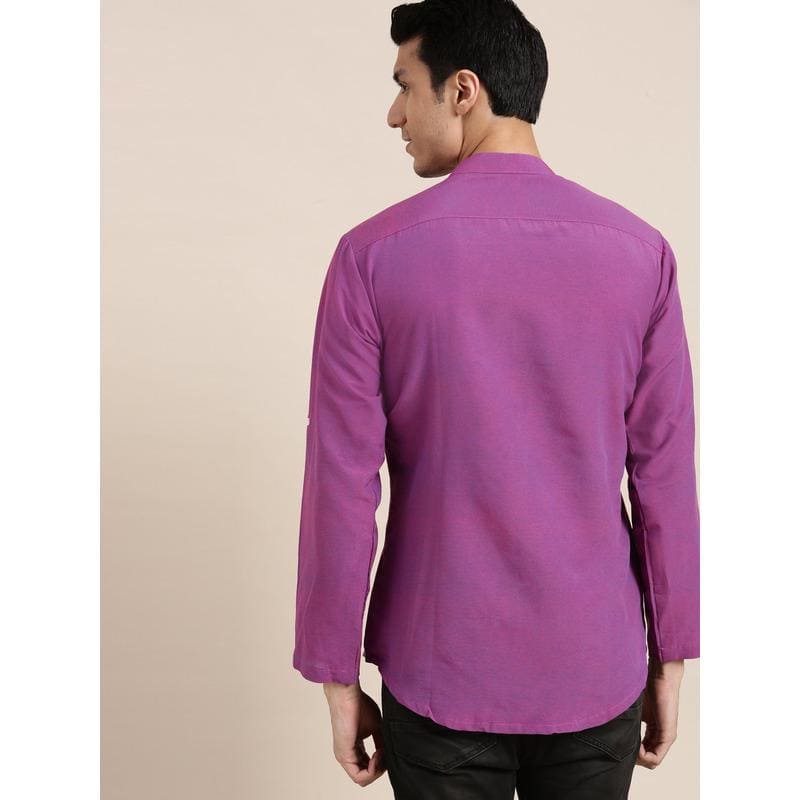 Khadi Cotton Men Shirt - Mauve - Charkha TalesKhadi Cotton Men Shirt - Mauve