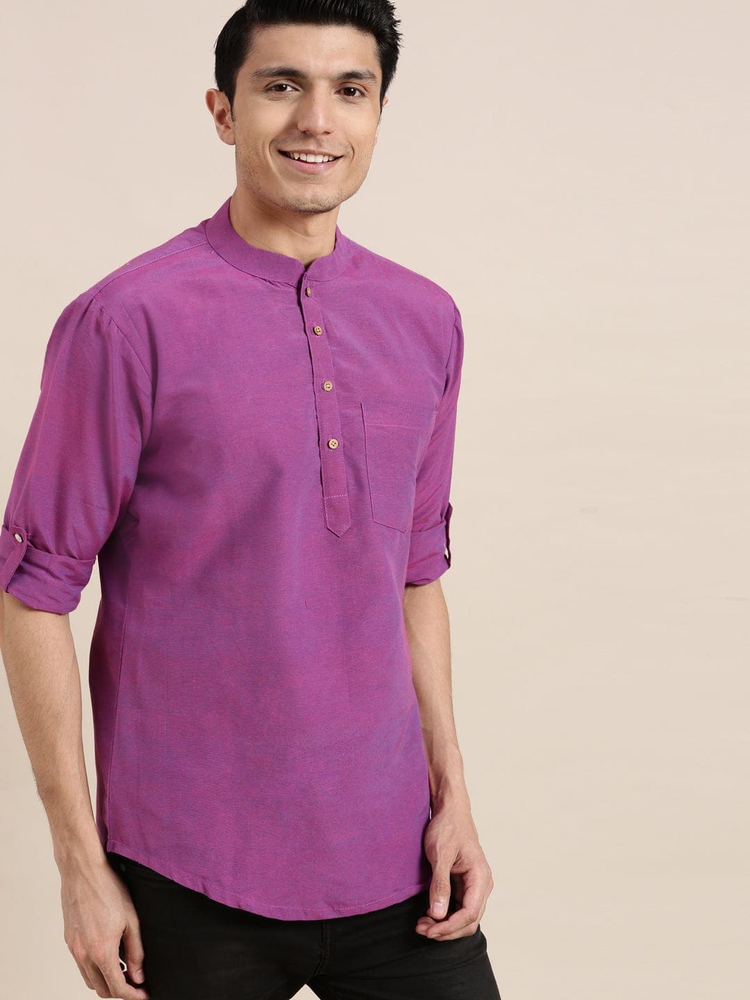 Khadi Cotton Men Shirt - Mauve - Charkha TalesKhadi Cotton Men Shirt - Mauve