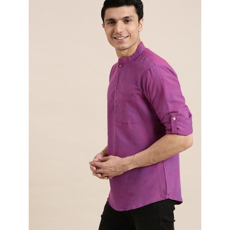 Khadi Cotton Men Shirt - Mauve - Charkha TalesKhadi Cotton Men Shirt - Mauve