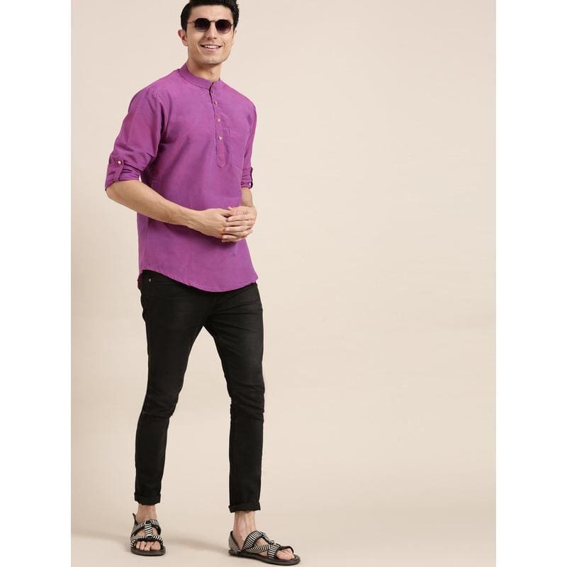 Khadi Cotton Men Shirt - Mauve - Charkha TalesKhadi Cotton Men Shirt - Mauve