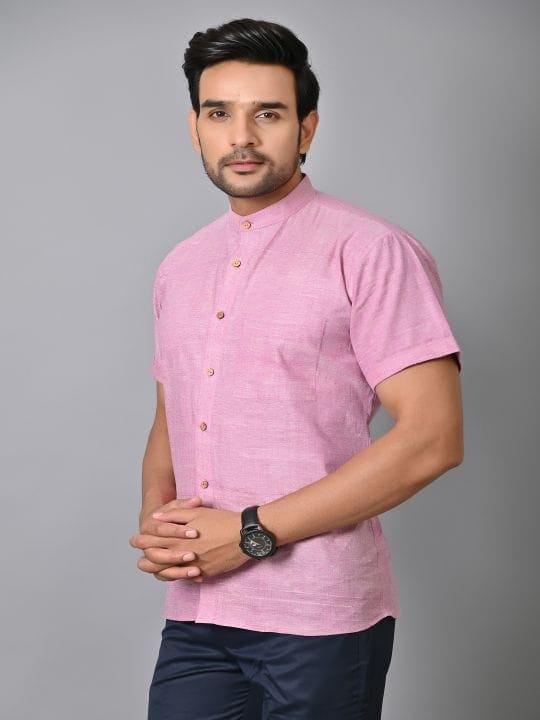 Khadi Cotton Men Shirt - Pink - Charkha TalesKhadi Cotton Men Shirt - Pink