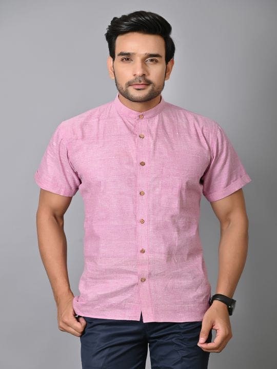 Khadi Cotton Men Shirt - Pink - Charkha TalesKhadi Cotton Men Shirt - Pink