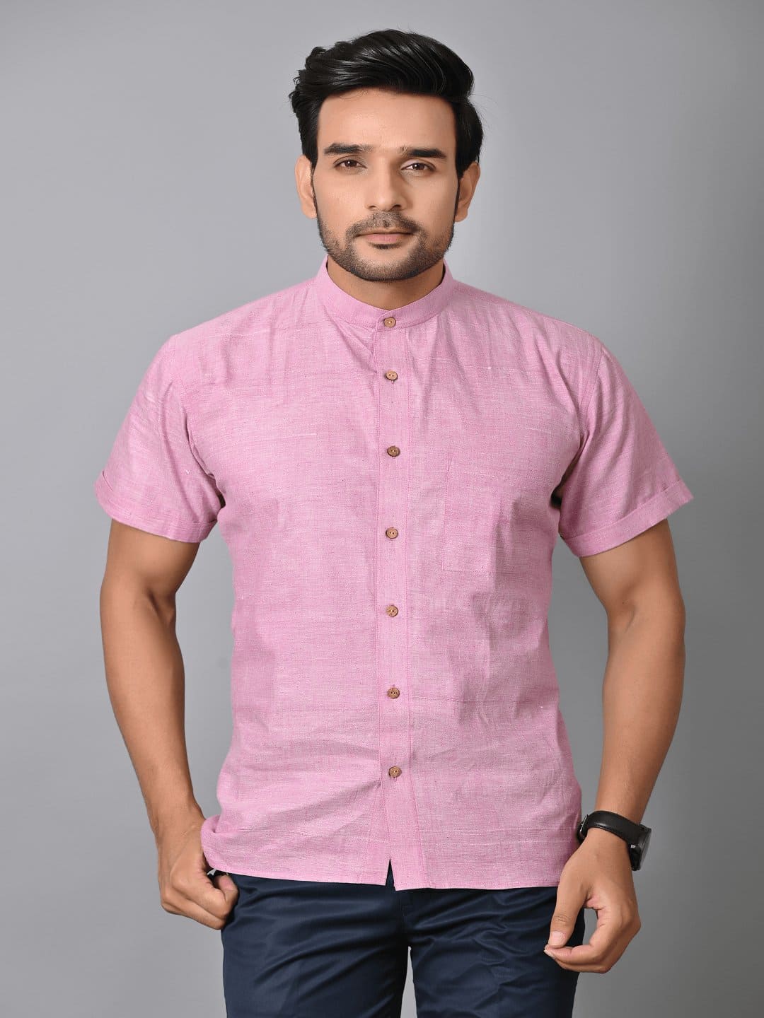 Khadi Cotton Men Shirt - Pink - Charkha TalesKhadi Cotton Men Shirt - Pink