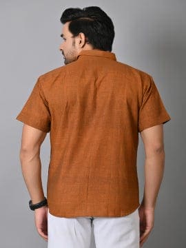 Khadi Cotton Men Shirt - Rust Brown - Charkha TalesKhadi Cotton Men Shirt - Rust Brown