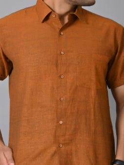 Khadi Cotton Men Shirt - Rust Brown - Charkha TalesKhadi Cotton Men Shirt - Rust Brown