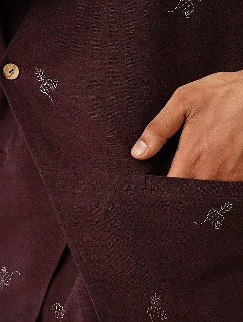Khadi Cotton Nehru Jacket - Wine - Charkha TalesKhadi Cotton Nehru Jacket - Wine