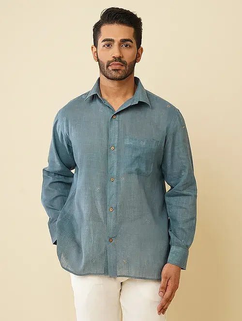 Khadi Cotton Shirt - Grey - Charkha TalesKhadi Cotton Shirt - Grey
