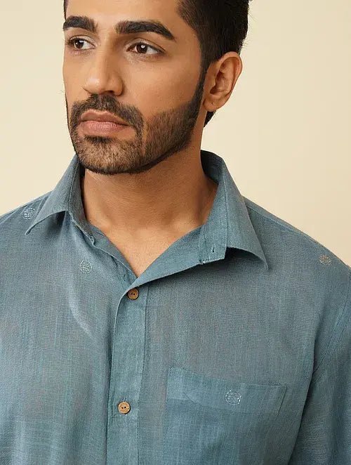 Khadi Cotton Shirt - Grey - Charkha TalesKhadi Cotton Shirt - Grey