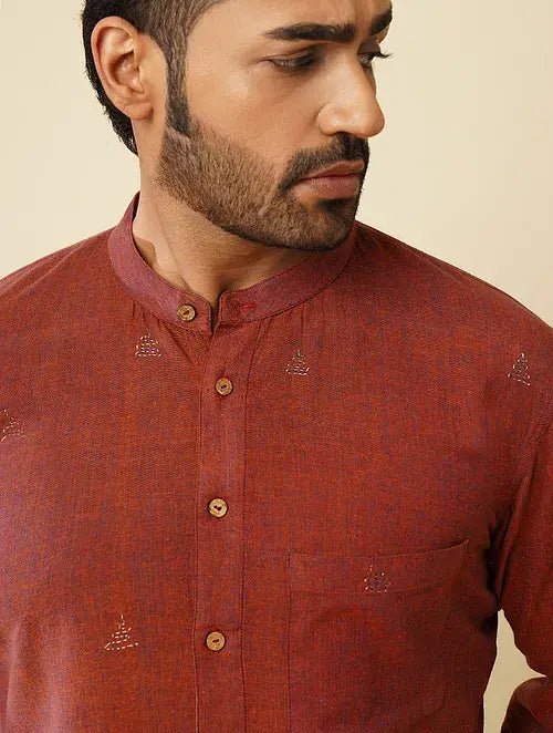 Khadi Cotton Shirt - Maroon - Charkha TalesKhadi Cotton Shirt - Maroon