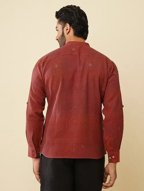 Khadi Cotton Shirt - Maroon - Charkha TalesKhadi Cotton Shirt - Maroon