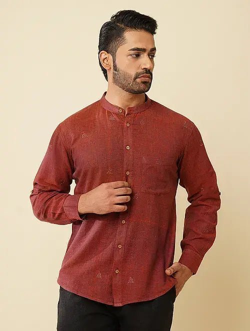 Khadi Cotton Shirt - Maroon - Charkha TalesKhadi Cotton Shirt - Maroon