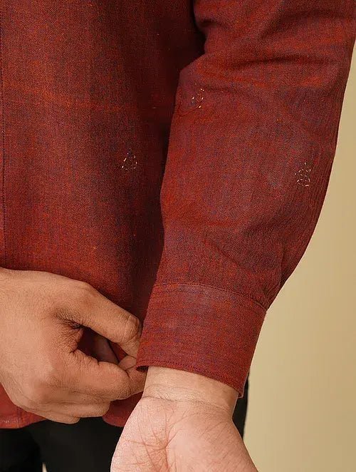 Khadi Cotton Shirt - Maroon - Charkha TalesKhadi Cotton Shirt - Maroon
