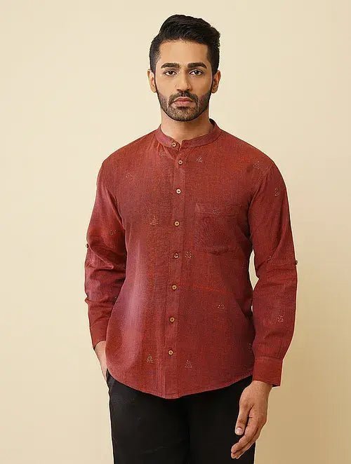 Khadi Cotton Shirt - Maroon - Charkha TalesKhadi Cotton Shirt - Maroon