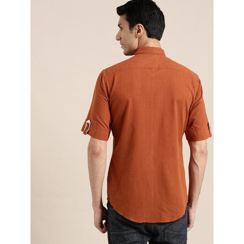 Khadi Men Half Sleeve Shirt - Brown - Charkha TalesKhadi Men Half Sleeve Shirt - Brown