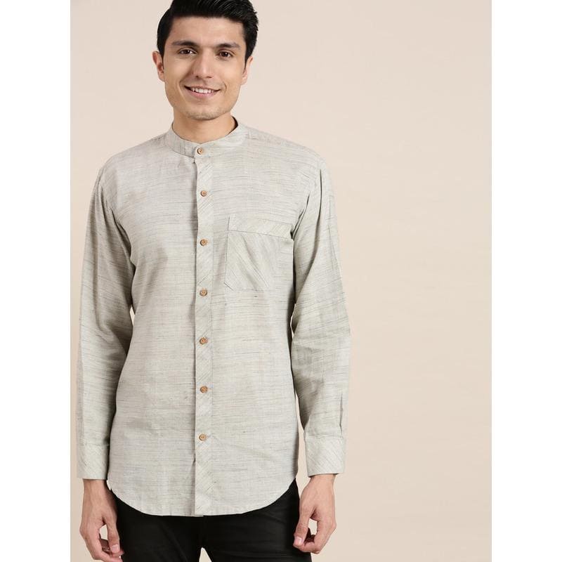 Khadi Men Shirt - Grey - Charkha TalesKhadi Men Shirt - Grey