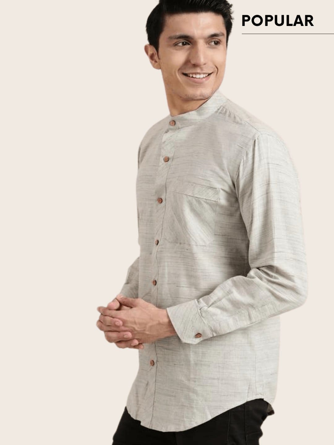 Khadi Men Shirt - Grey - Charkha TalesKhadi Men Shirt - Grey