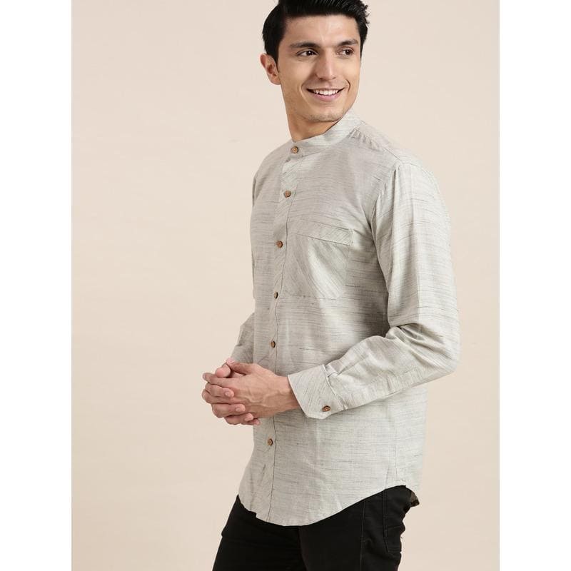Khadi Men Shirt - Grey - Charkha TalesKhadi Men Shirt - Grey