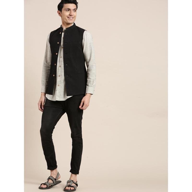 Khadi Men Shirt - Grey - Charkha TalesKhadi Men Shirt - Grey