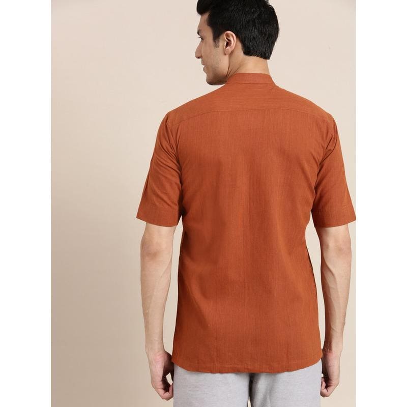 Khadi Men Shirt - Light brown - Charkha TalesKhadi Men Shirt - Light brown
