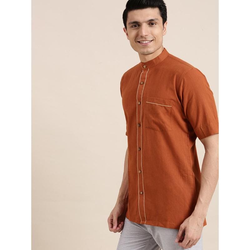 Khadi Men Shirt - Light brown - Charkha TalesKhadi Men Shirt - Light brown