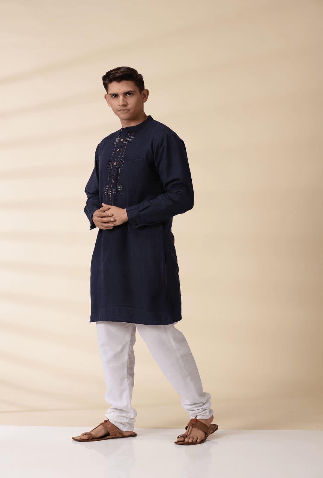 Khadi Men's Nehru Jacket & Kurta Set - Indigo - Charkha TalesKhadi Men's Nehru Jacket & Kurta Set - Indigo