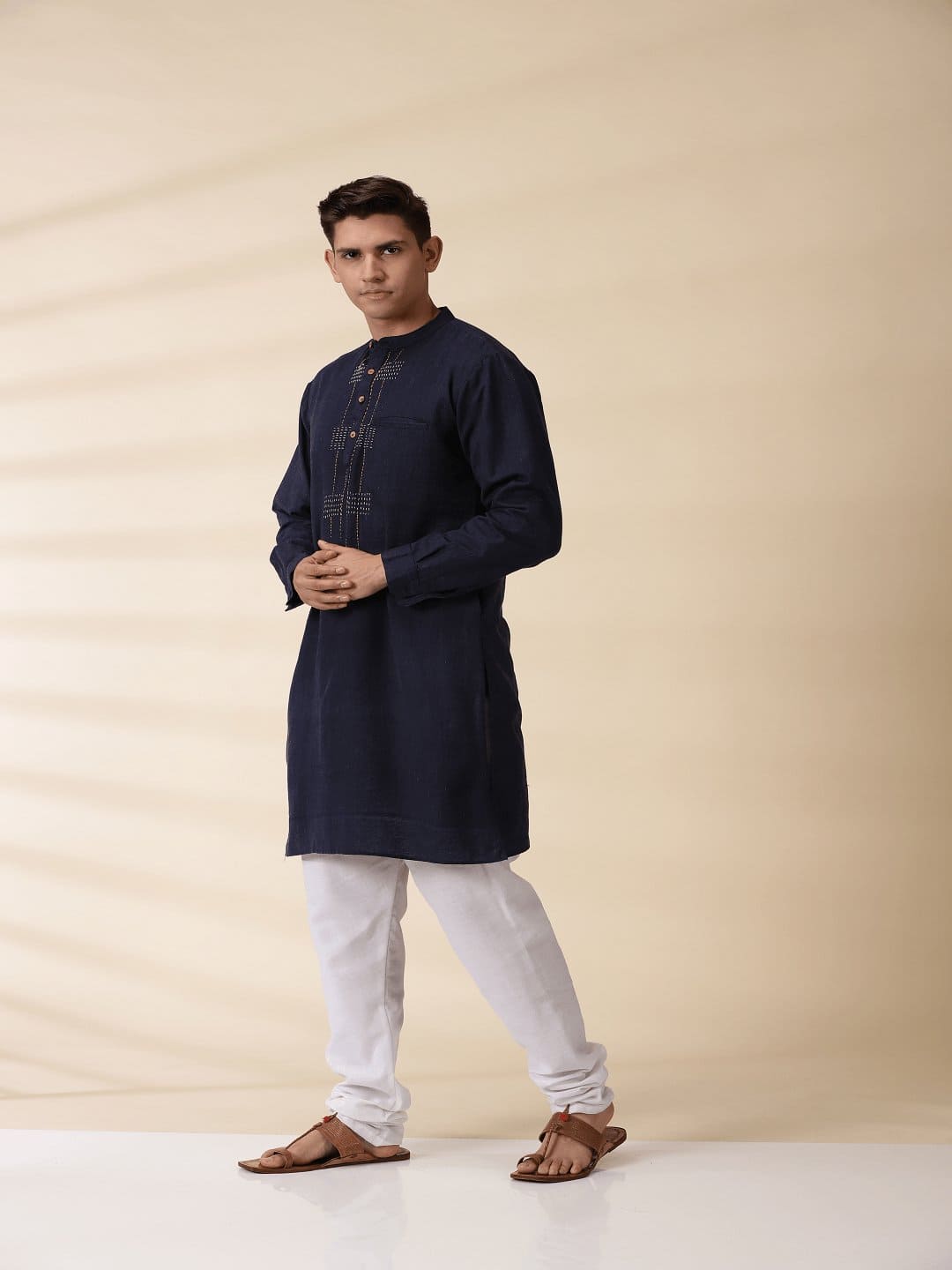 Khadi Men's Nehru Jacket & Kurta Set - Indigo - Charkha TalesKhadi Men's Nehru Jacket & Kurta Set - Indigo