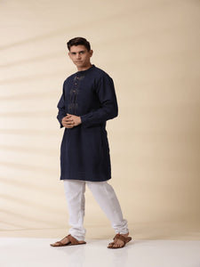 Khadi Men's Nehru Jacket & Kurta Set - Indigo