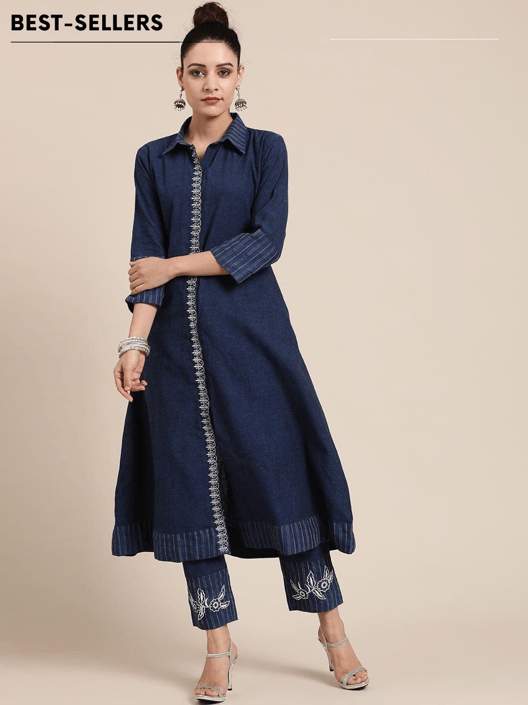 Khadi Miami Nights Embroidered kurta Set - Navy Blue - Charkha TalesKhadi Miami Nights Embroidered kurta Set - Navy Blue