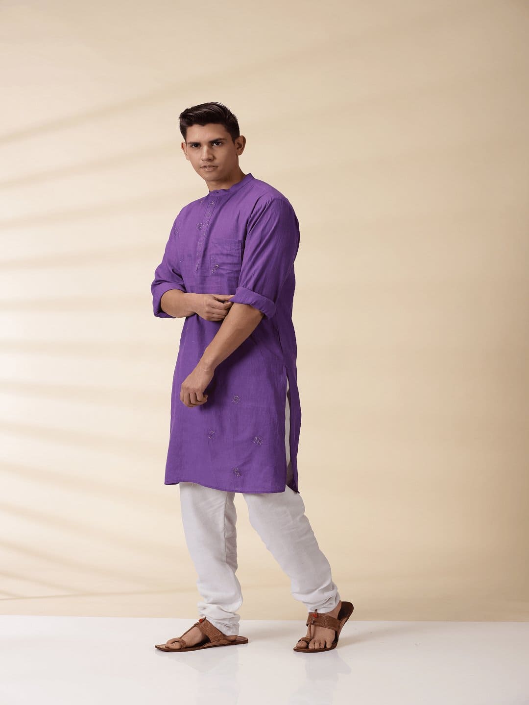 Khadi Sadri & Kurta Set - Purple - Charkha TalesKhadi Sadri & Kurta Set - Purple