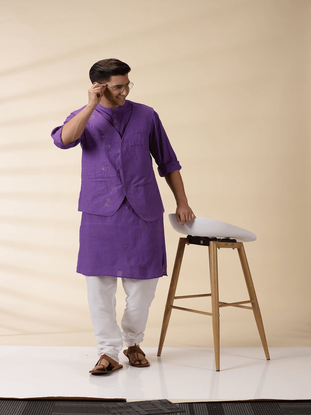 Khadi Sadri & Kurta Set - Purple - Charkha TalesKhadi Sadri & Kurta Set - Purple