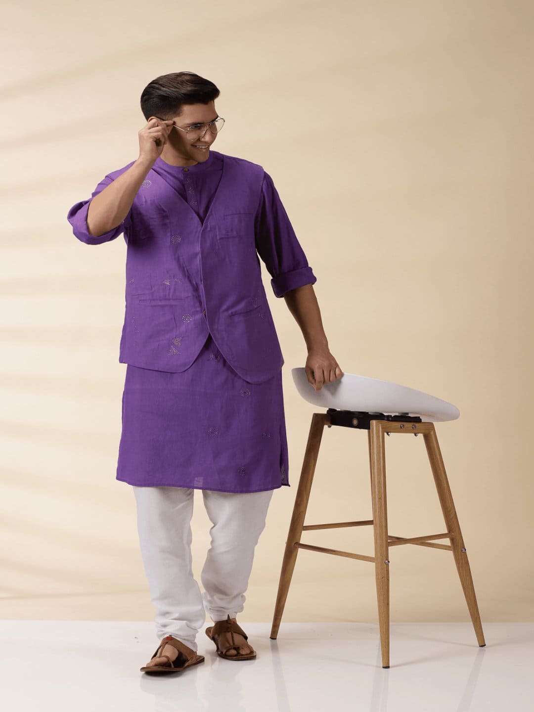 Khadi Sadri & Kurta Set - Purple - Charkha TalesKhadi Sadri & Kurta Set - Purple