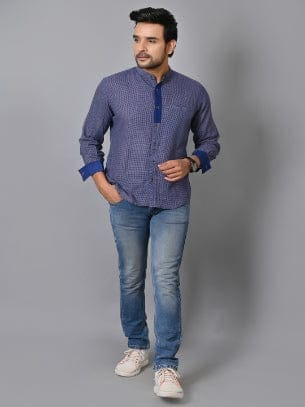 Khadi Soft Check Men Shirt - Navy Blue - Charkha TalesKhadi Soft Check Men Shirt - Navy Blue