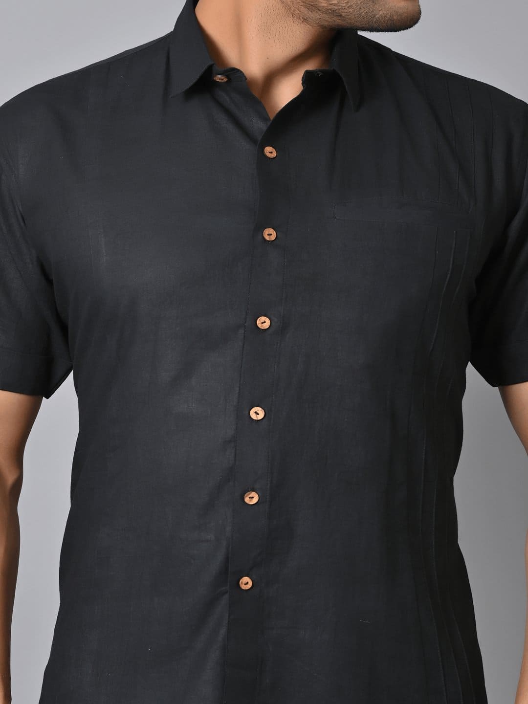 Khadi Solid Shirt - Black - Charkha TalesKhadi Solid Shirt - Black