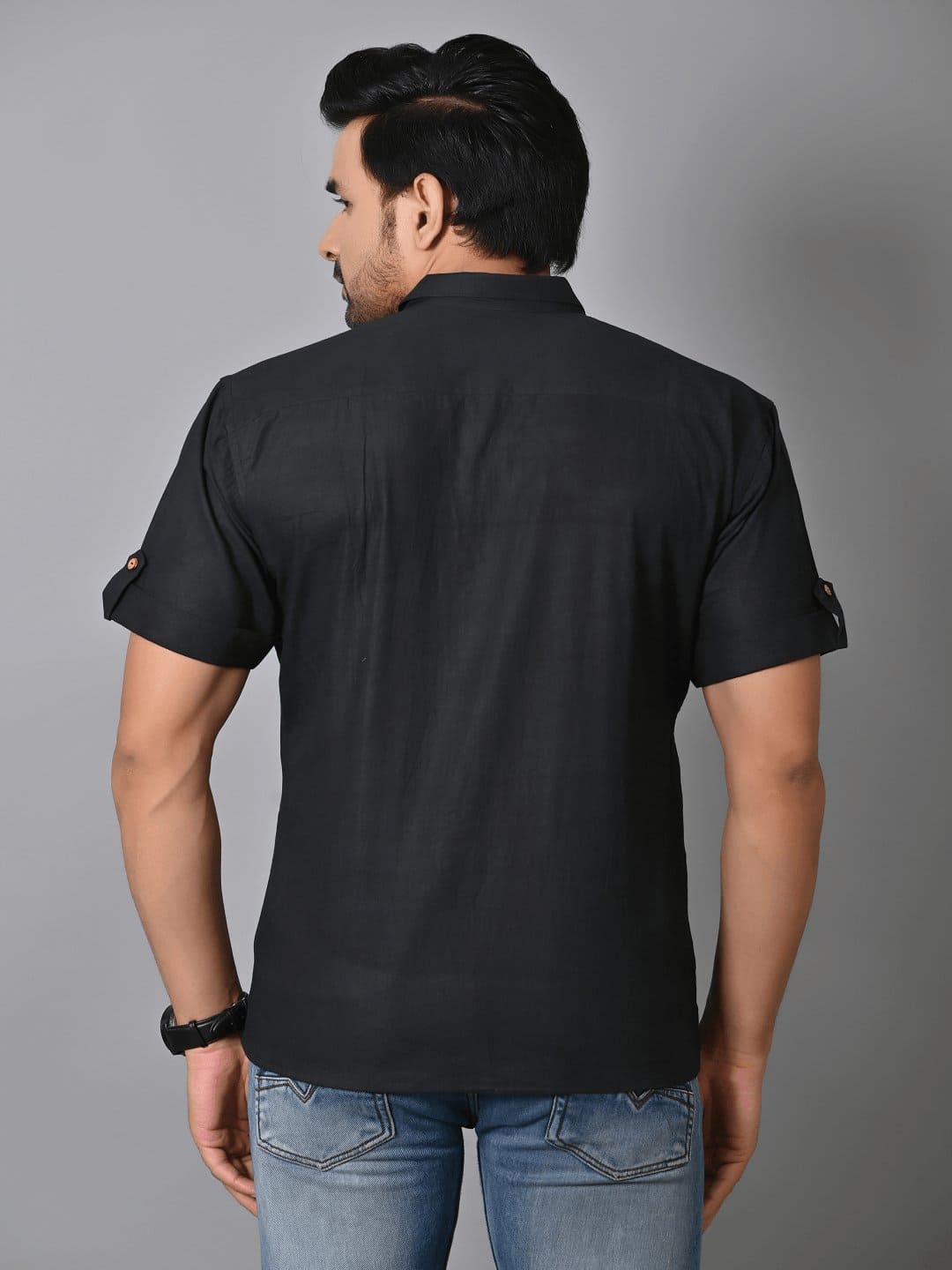 Khadi Solid Shirt - Black - Charkha TalesKhadi Solid Shirt - Black