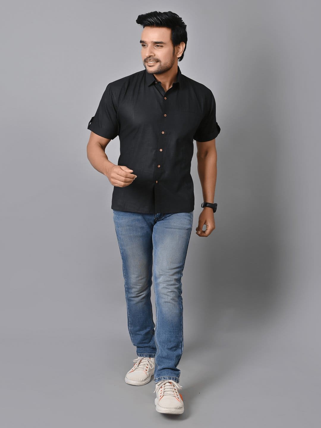 Khadi Solid Shirt - Black - Charkha TalesKhadi Solid Shirt - Black