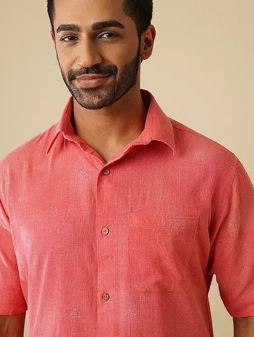 Khadi Zari Motif Shirt - Pink - Charkha TalesKhadi Zari Motif Shirt - Pink