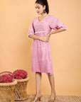 Lavender Boho Chikankari A- line Dress. - Charkha TalesLavender Boho Chikankari A- line Dress.