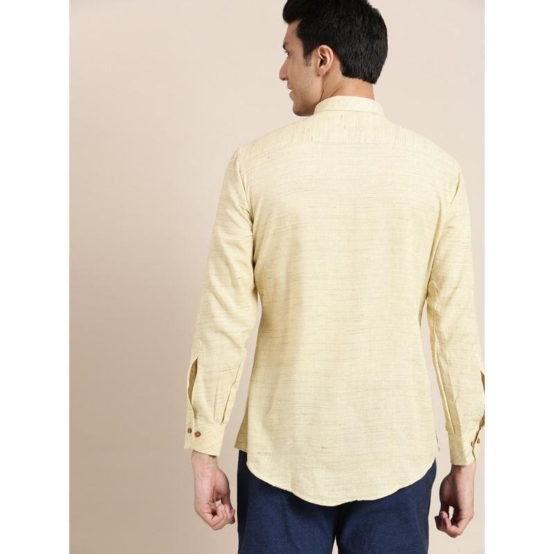 Light Yellow Cotton Men Shirt - Charkha TalesLight Yellow Cotton Men Shirt